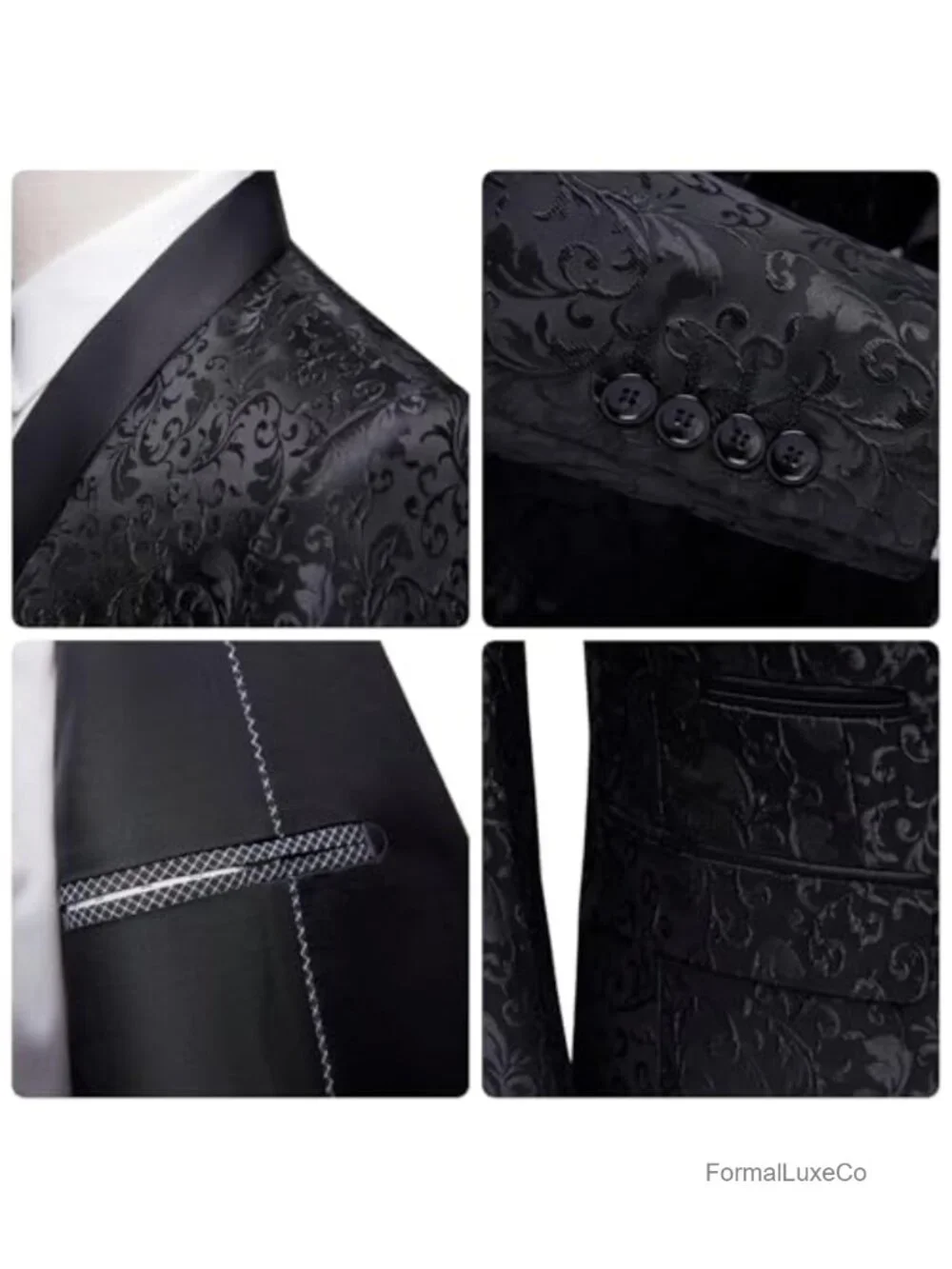 Men's Floral Tuxedo Jacket Slim Fit Prom Wedding Party 1 Button Shawl Lapel